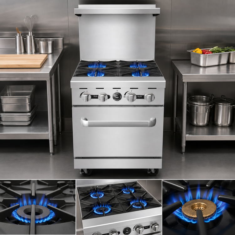 Product image #5 for CookRite 24-Inch 4-Burner Propane Commercial Gas Range with Space Saver Oven and Hi-Shelf