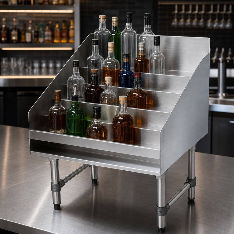Product image #5 for Advance Tabco LD-1824 5-Step Freestanding Stainless Steel Liquor Bottle Display Unit
