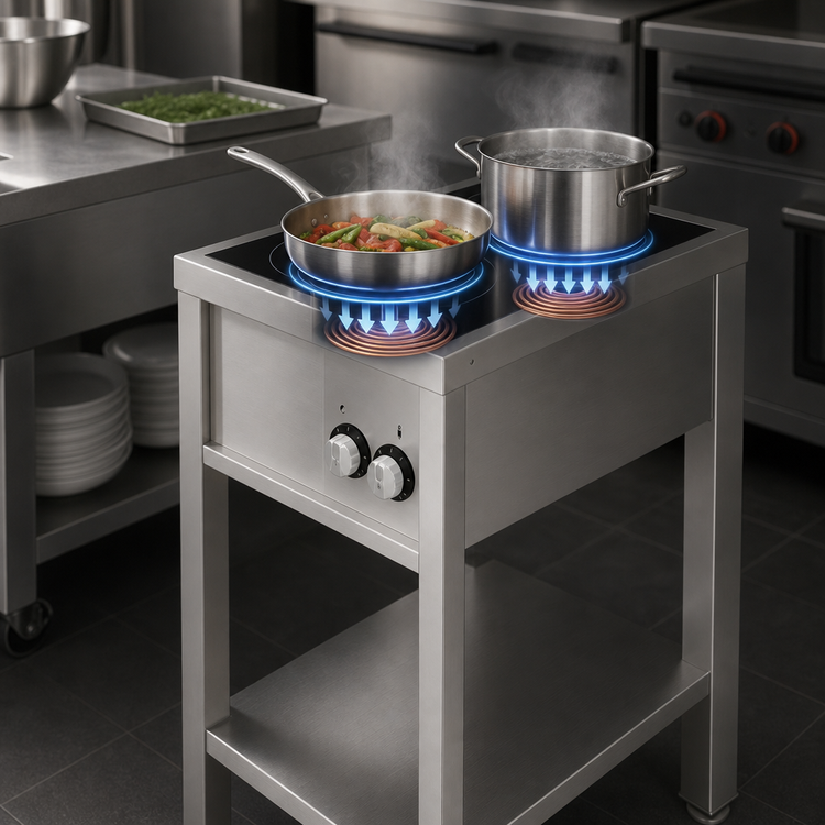 Product image #4 for Eurodib Commercial Freestanding Dual-Zone Induction Cooktop, Stainless Steel, 208V 3-Phase