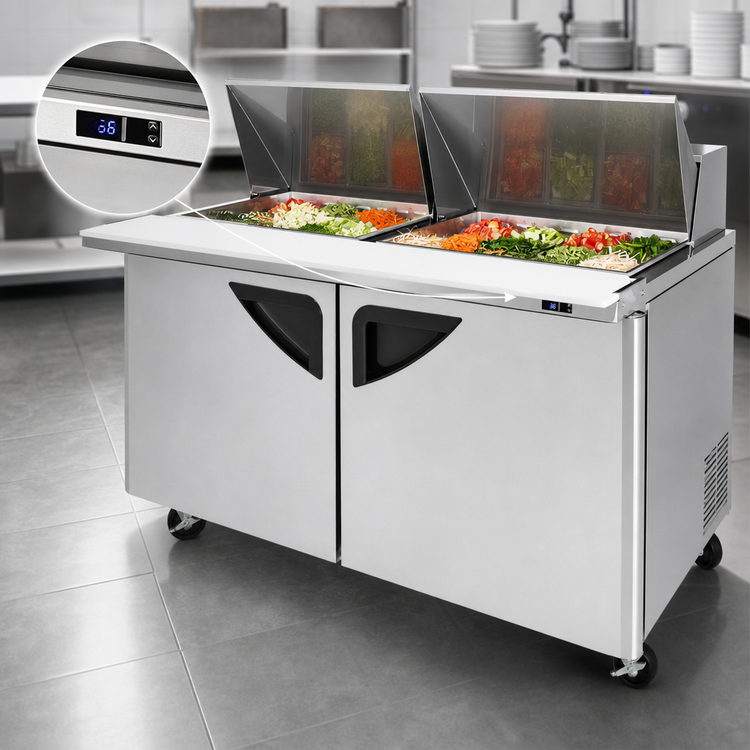 Product image #4 for Turbo Air Super Deluxe 60-Inch Two-Section Sandwich/Salad Mega Top Refrigerated Prep Table with 24-Pan Opening