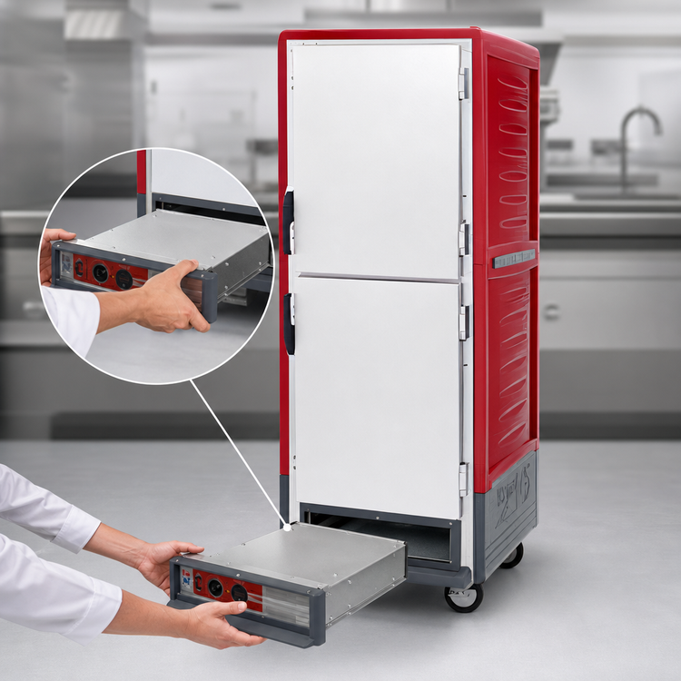 Product image #4 for Metro C5 3 Series Full-Height Heated Holding Cabinet with Red Insulation Armour, Dutch Insulated Aluminum Doors, and Universal Wire Slides