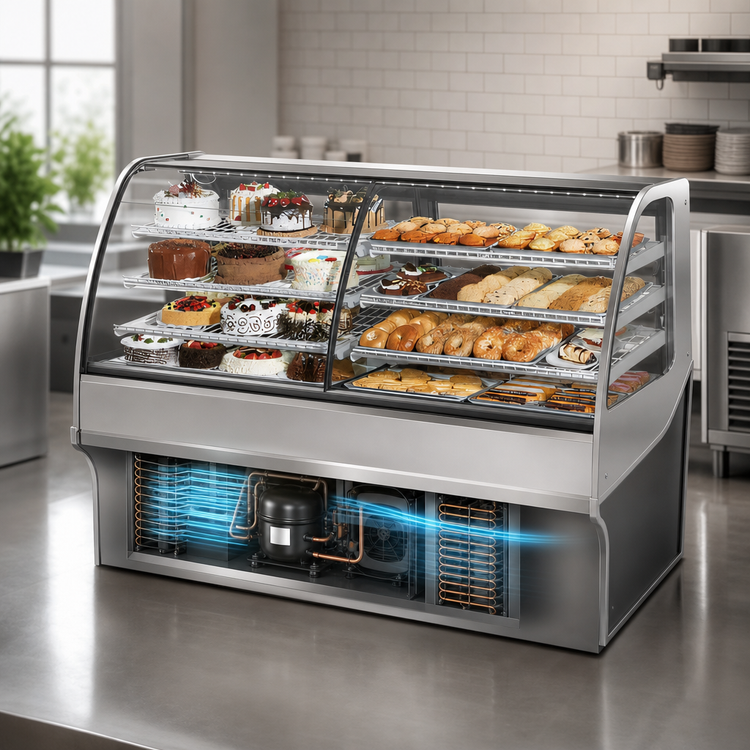 Product image #5 for True 77-1/4 Inch Dual Zone Dry and Refrigerated Curved Glass Display Merchandiser with Glass Ends, Stainless Steel