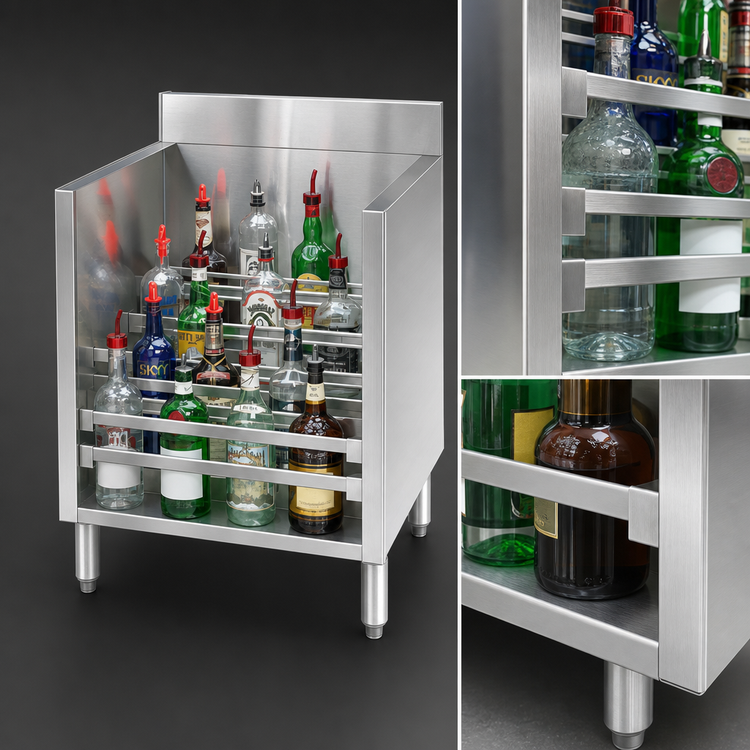 Product image #4 for Advance Tabco Underbar Basics 36-Inch Freestanding Stainless Steel 5-Step Liquor Bottle Display Unit