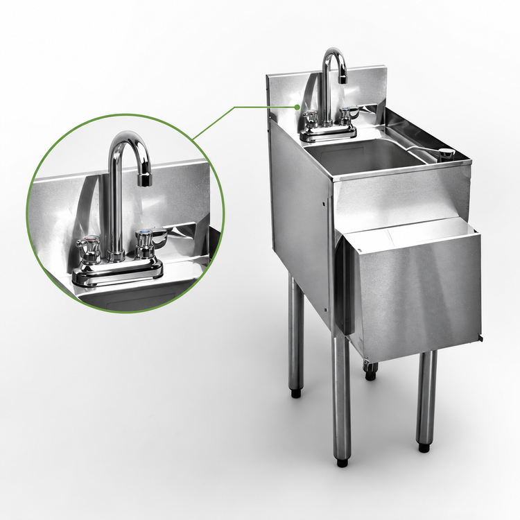 Product image #4 for CHOICE Free-Standing Underbar Hand Sink Unit with Gooseneck Faucet, 12 Inch Wide