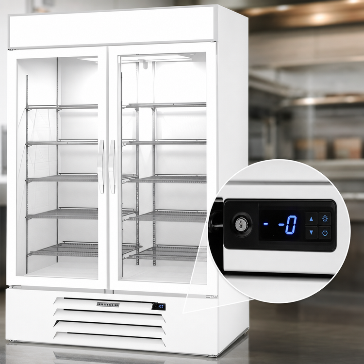 Product image #4 for Beverage-Air MarketMax IQ 52-Inch Two-Section Glass Door Freezer Merchandiser with Electronic Smart Lock, White, 46.2 Cu. Ft.