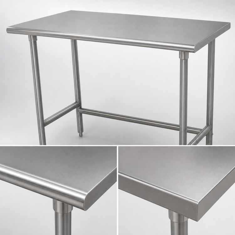 Product image #4 for Advance Tabco 84-Inch x 36-Inch 14-Gauge 304 Stainless Steel Open Base Work Table