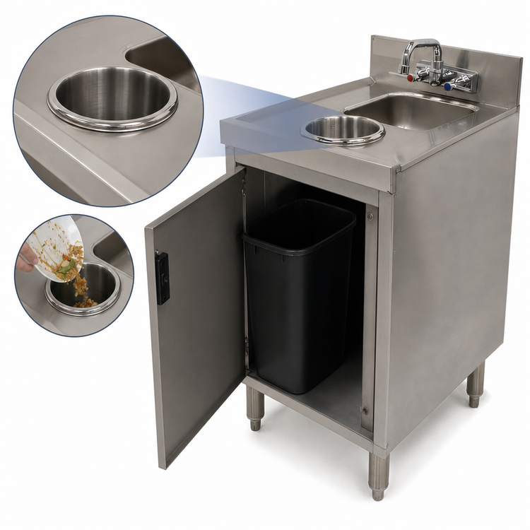 Product image #4 for Advance Tabco Underbar Basics 18-Inch x 21-Inch Freestanding Dump Sink with Waste Cabinet and Swing-Spout Faucet