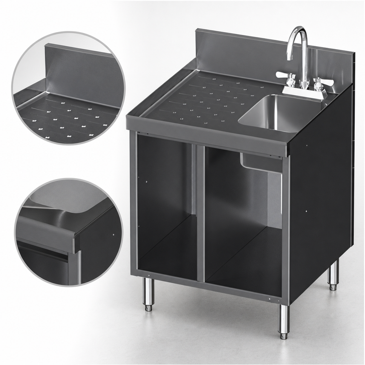 Product image #4 for CHOICE 24 Inch Stainless Steel Underbar Hand & Dump Sink Cabinet with Left Drainboard and Chemical Storage