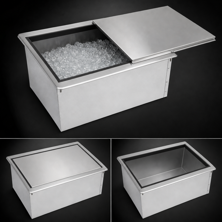 Product image #4 for Advance Tabco Bar King Drop-In Stainless Steel Ice Bin with Built-In 7-Circuit Cold Plate and Sliding Cover, 75 lb Capacity