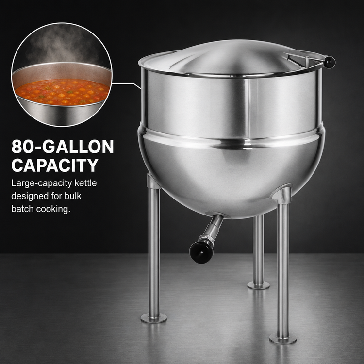 Product image #4 for Groen FT-80 80-Gallon Direct Steam Kettle with 2/3 Jacket and Tri-Leg Open Base