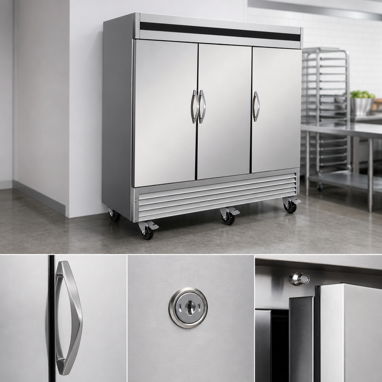 Product image #4 for IKON Refrigeration Three-Section Reach-In Freezer, 66 Cu. Ft., Stainless Steel, Bottom-Mounted Self-Contained, 115/208-230V