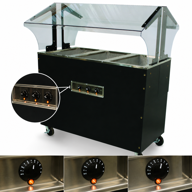 Product image #4 for Advance Tabco Triumph (Supreme) Portable 3-Well Electric Hot Food Buffet Table with Double-Sided Sneeze Guard