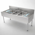 Thumbnail image #5 for Perlick Corporation Quick Ship TS60M3-DB-STK 60-Inch Triple-Compartment Stainless Steel Underbar Sink with Dual Drainboards and 6-Inch Backsplash