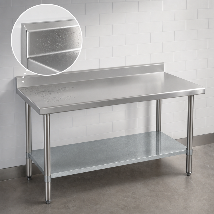 Product image #4 for Spec-Master Marine Series 108-Inch W x 36-Inch D Stainless Steel Work Table with 4-1/2-Inch Backsplash and Adjustable Galvanized Undershelf