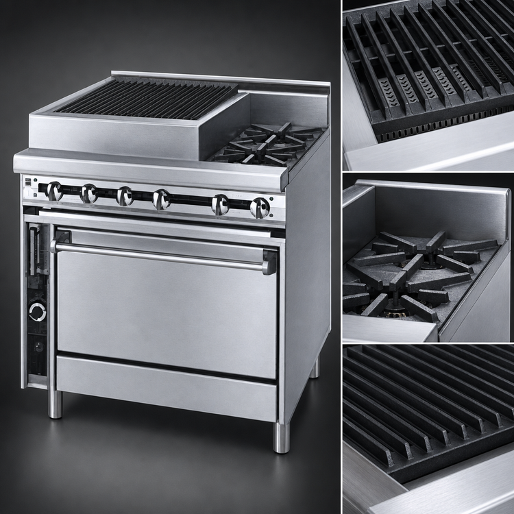 Product image #4 for Jade Titan JTRH-24B-12WT36C Heavy Duty 36" Gas Range with 24" Charbroiler, 12" Work Top, and Convection Oven