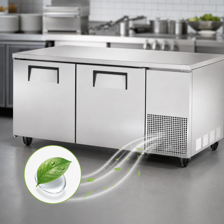 Product image #4 for True 67 1/4-Inch 2-Section Deep Undercounter Freezer with 2 Solid Doors and Side-Mounted Self-Contained Refrigeration
