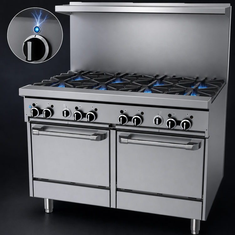 Product image #4 for Garland GFE Starfire Pro 48-Inch Commercial Gas Range with 8 Open Burners and 2 Space-Saver Ovens