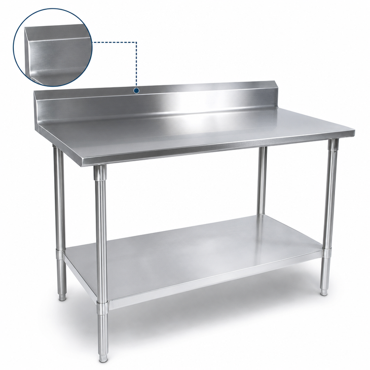 Product image #4 for John Boos Stallion 84 x 30 Inch Stainless Steel Top Work Table with 5 Inch Backsplash and Galvanized Undershelf
