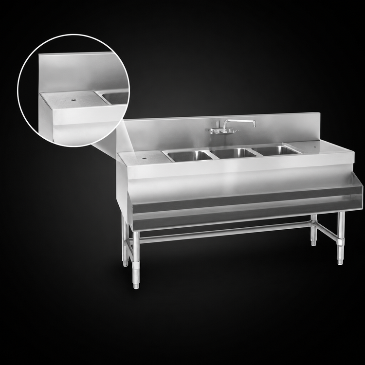Product image #4 for Spec-Bar Three-Compartment Underbar Sink Unit with Left Drainboard, 60 x 24 x 37 Inches