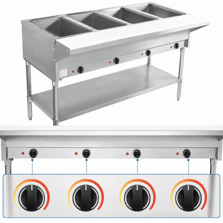 Product image #4 for BevLes 4-Well Electric Dry Heat Steam Table with Open Pan Wells, 58-Inch Wide, 120V