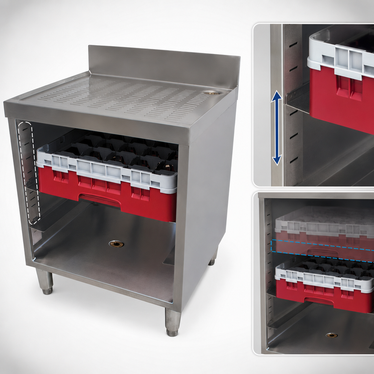 Product image #4 for Advance Tabco Special Value Underbar Closed Glass Rack Cabinet with Drainboard Top, 24"W x 21"D x 33"H