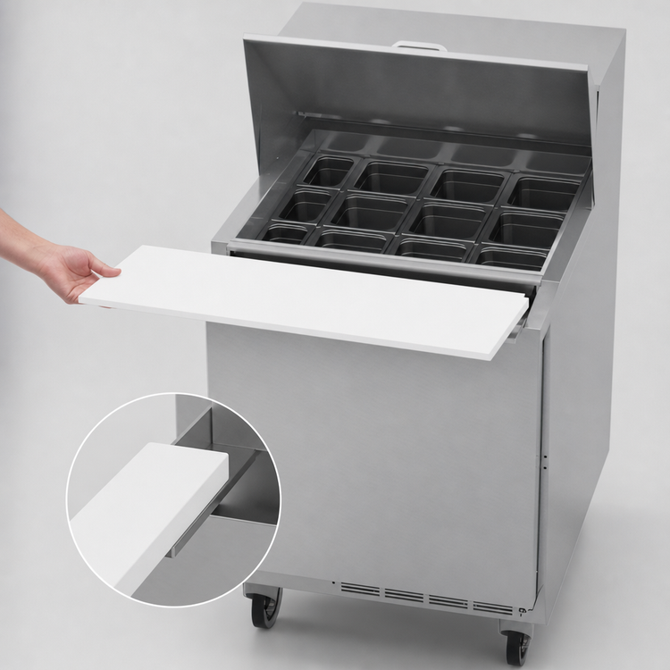 Product image #5 for Beverage Air SPE27HC-12M 27-Inch Mega Top Refrigerated Sandwich Prep Table, 1 Section, 1 Door