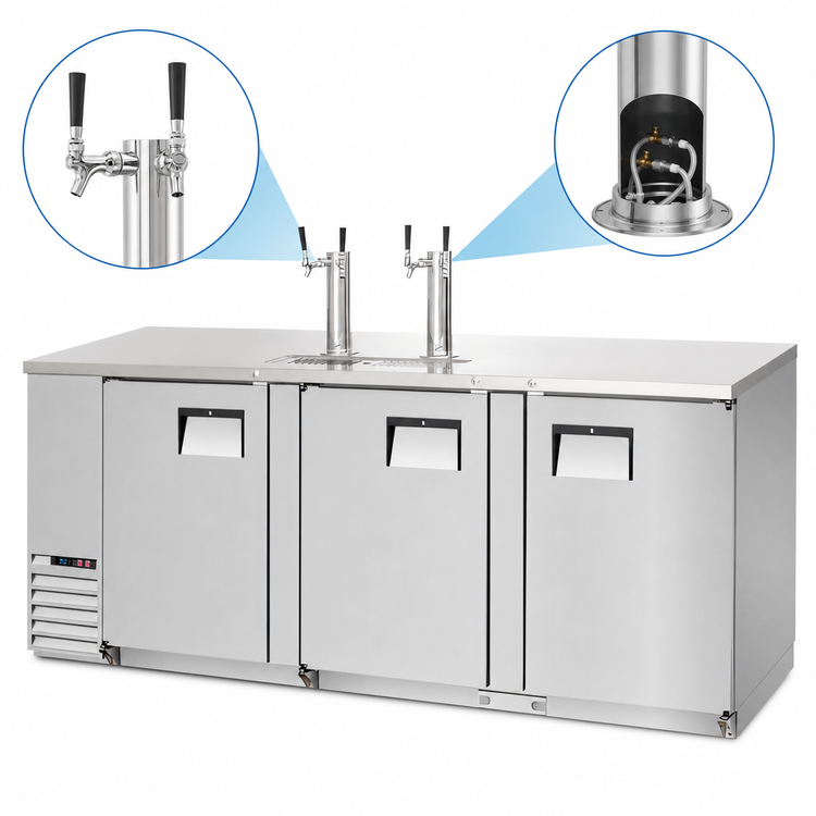 Product image #4 for Everest Refrigeration Three-Section Direct Draw Keg Refrigerator, 4 Half-Barrel Keg Capacity, 2 Stainless Steel Draft Towers