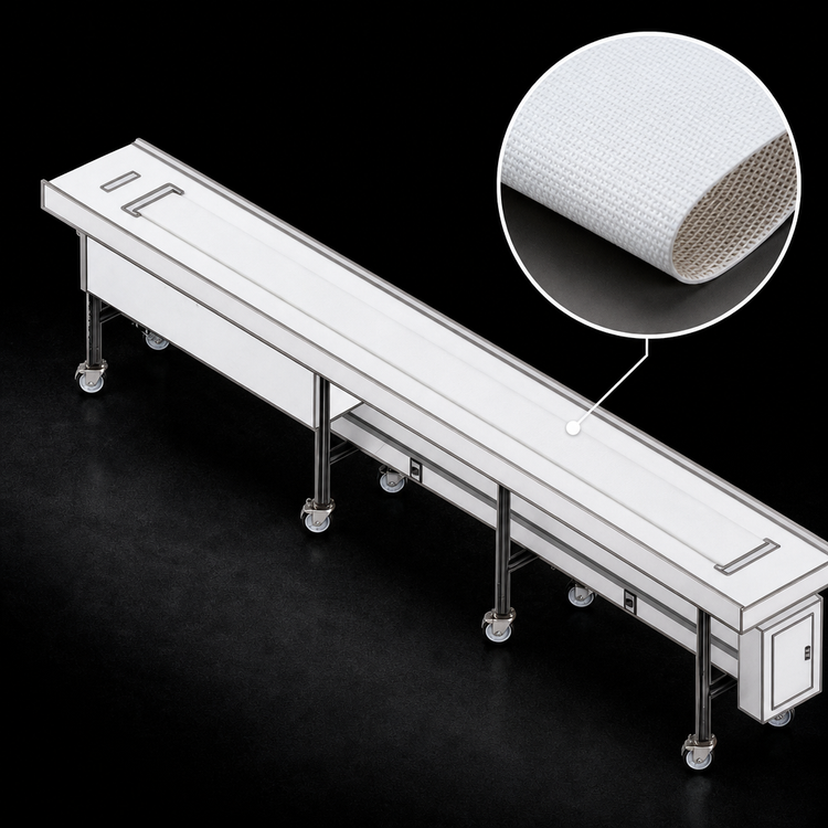 Product image #4 for Dinex DXIESFB14 14 ft. Tray Make-Up Fabric Belt Conveyor