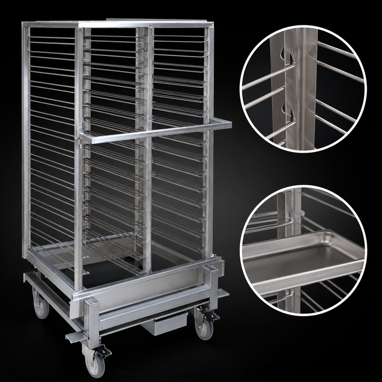 Product image #4 for Cres Cor Stainless Steel Roll-In Rack with 16 Adjustable Universal Slides for 18 x 26 or 12 x 20 Pans