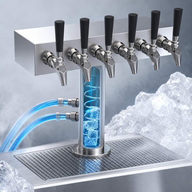 Product image #4 for Krowne 6-Faucet Glycol-Cooled T-Head Beer Tower, 18-Inch Box, Brushed Stainless Steel