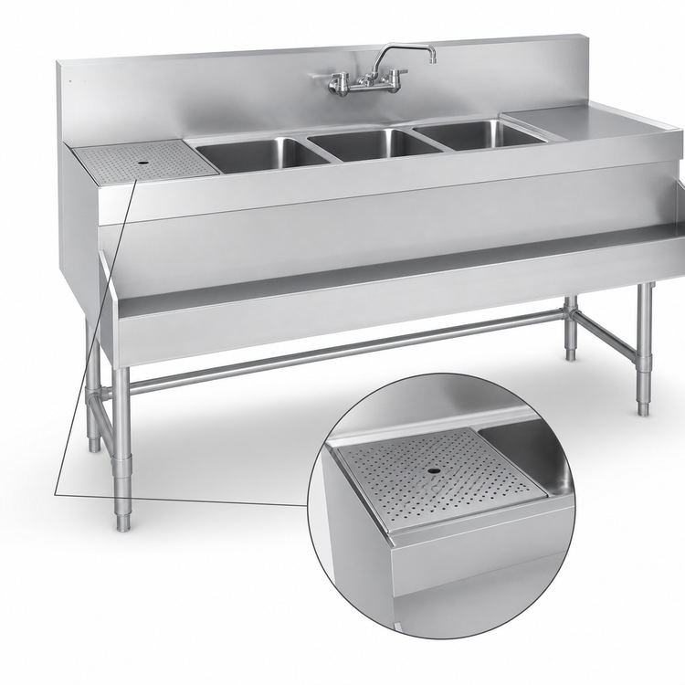 Product image #4 for Eagle Spec-Bar Three-Compartment Underbar Sink Unit with Left Drainboard, 72 x 19 x 37 Inches, Type 304 Stainless Steel