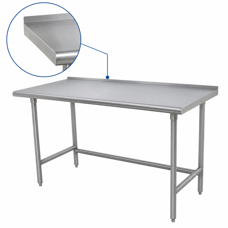 Product image #4 for Advance Tabco 144" x 36" Open Base Stainless Steel Work Table with 1-1/2" Rear Up-Turn, Galvanized Legs
