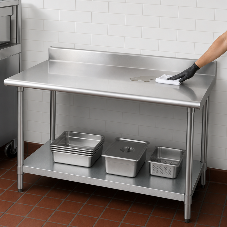 Product image #4 for Spec-Master 108 x 36 Inch Stainless Steel Work Table with 4-1/2 Inch Backsplash and Galvanized Undershelf