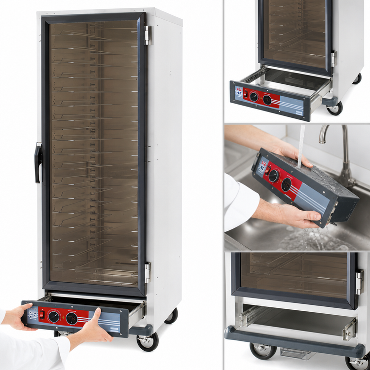 Product image #4 for Metro C5 1 Series Full Height Mobile Non-Insulated Heated Holding Cabinet with Clear Polycarbonate Door and Universal Wire Slides