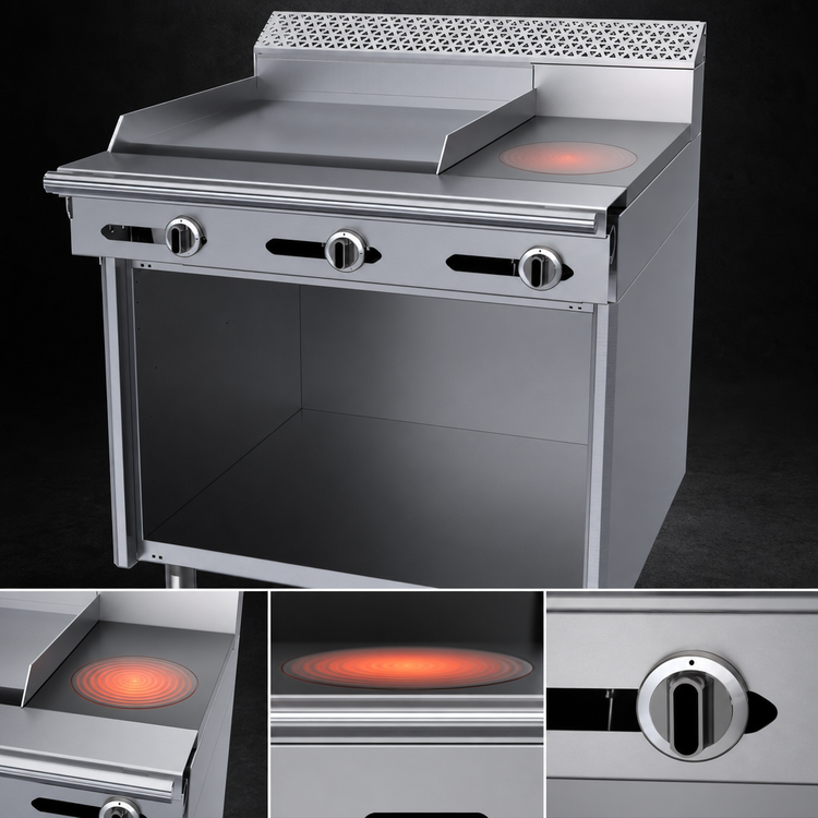 Product image #4 for Garland Cuisine Series 36-Inch Heavy Duty Gas Combination Top Range with 24-Inch Left Griddle, 12-Inch Hot Top, and Open Storage Base