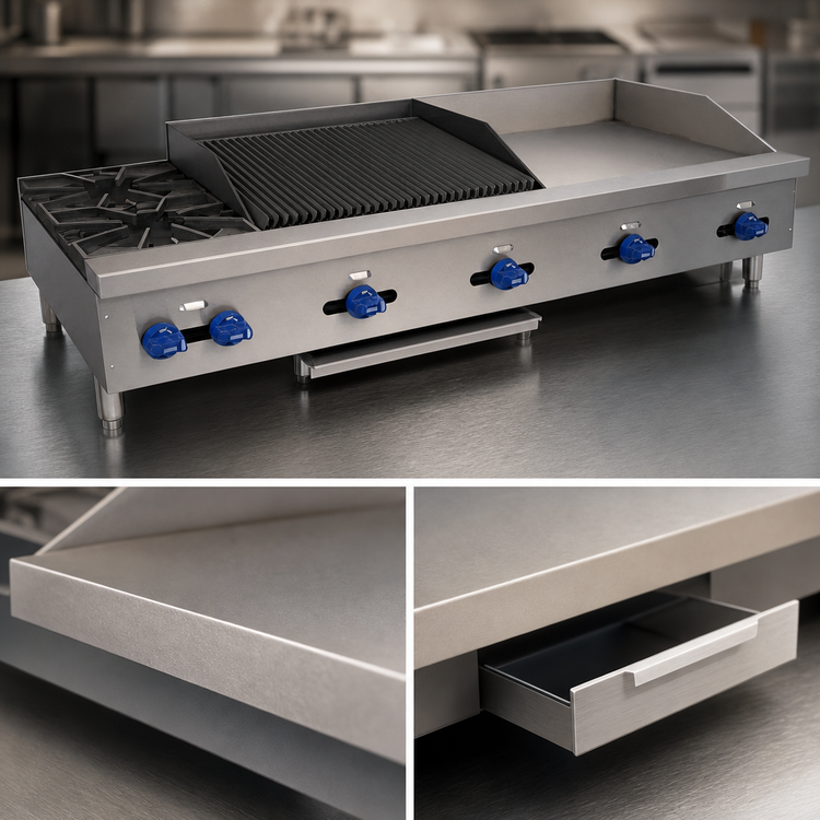 Product image #4 for Comstock-Castle FHP72-30-2.5RB 72-Inch Countertop Gas Hotplate, Griddle, and Char-Broiler Combination