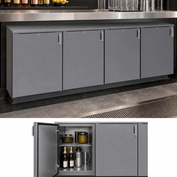Product image #4 for Glastender Low Profile Four-Section Back Bar Dry Storage Cabinet, 96 Inch Wide