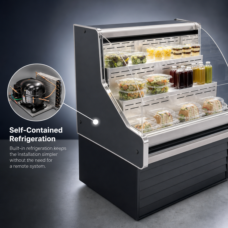 Product image #4 for Howard-McCray 35E Series Curved-End Impulse Open Merchandiser, 39" W, Self-Contained, Black