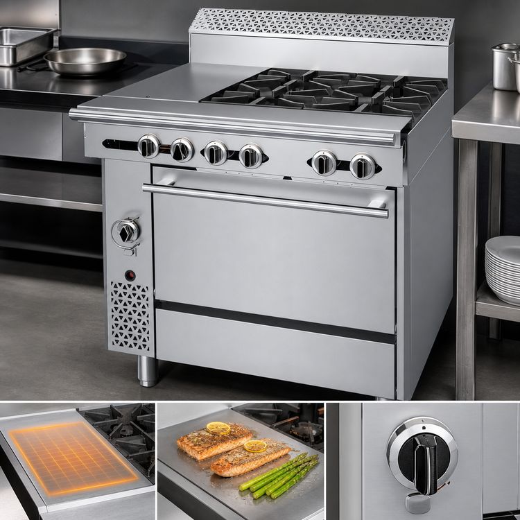 Product image #4 for Garland Cuisine Series 36-Inch Heavy Duty Combination Top Natural Gas Range with 4 Open Burners, 12-Inch Hot Top, and Convection Oven