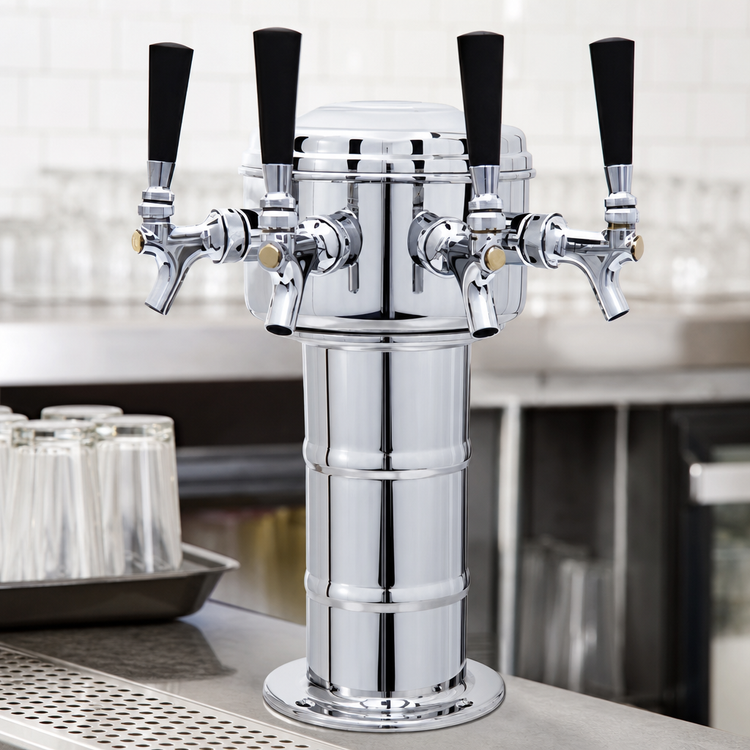Product image #4 for Glastender Mini-Mushroom 4-Faucet Countertop Glycol-Cooled Draft Dispensing Tower, Stainless Steel Mirror Finish