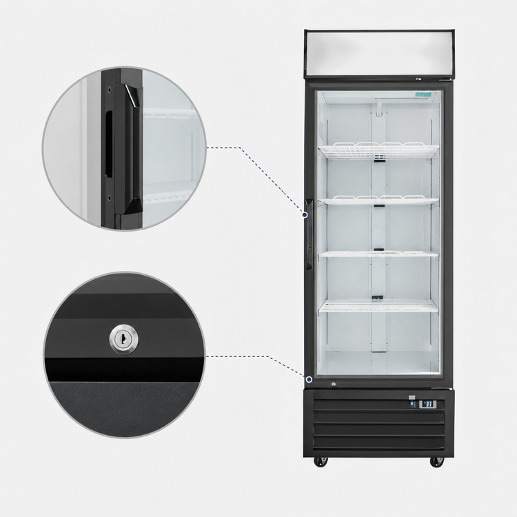 Product image #4 for Hurakan by Equip.me 27-Inch Single Glass Door Reach-In Refrigerated Display Merchandiser, 19.2 Cu. Ft., Bottom-Mounted Compressor