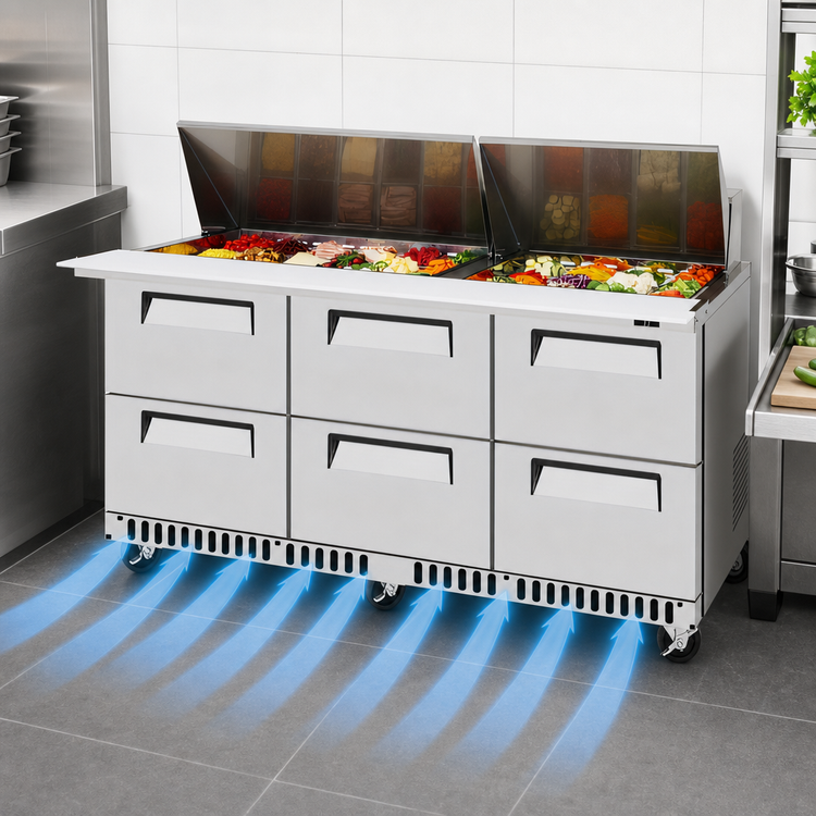 Product image #4 for Turbo Air Super Deluxe 72-5/8-Inch 3-Section Drawer Sandwich/Salad Mega Top Prep Table
