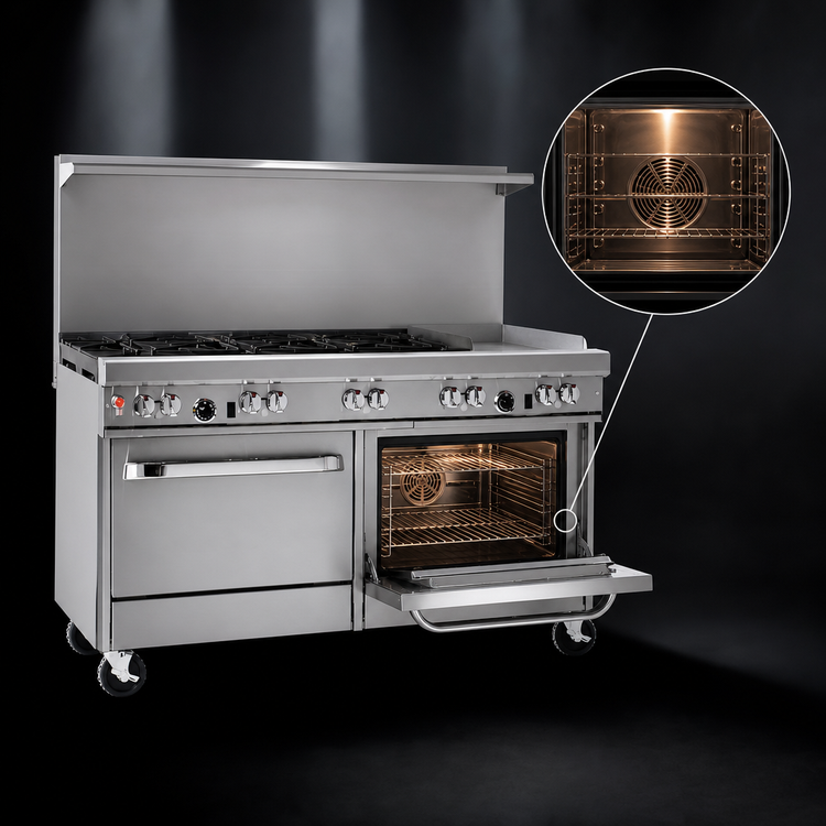 Product image #4 for Southbend Ultimate 60-Inch Gas Restaurant Range with 4 Star/Sauté Burners, 36-Inch Griddle, Convection Oven and Cabinet Base