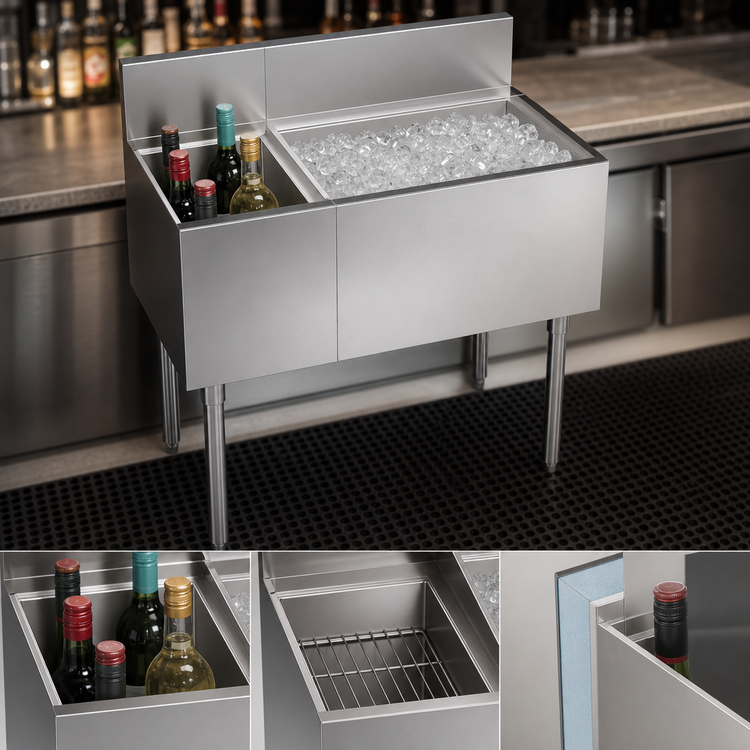 Product image #4 for Krowne Royal Series 36-Inch Underbar Combination Ice Bin with Right-Hand Ice Bin and Left Insulated Bottle Storage