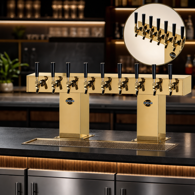Product image #4 for Perlick 33-1/8-Inch Wide Bridge Tee Countertop Glycol-Cooled 8-Faucet Draft Beer Tower, Tarnish-Free Brass