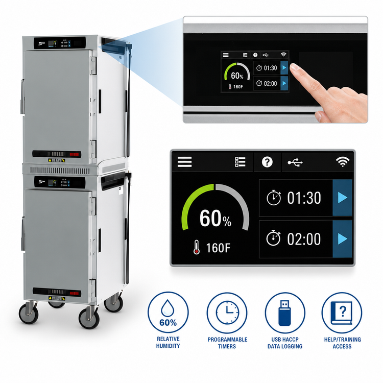 Product image #5 for Metro HotBlox Narrow Mobile Pass-Thru Insulated Holding Cabinet, 16 Pan, Dual-Cavity, Digital Touchscreen, Solid Front and Rear Doors
