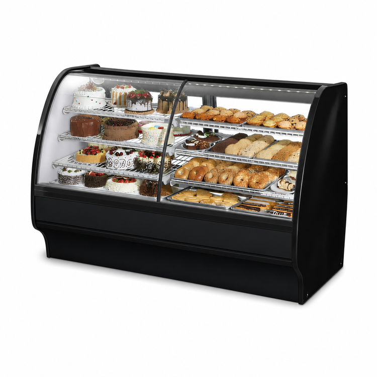 Product image #4 for True TGM-DZ-77-SC/SC-B-W 77-1/4" Dual Zone Full Service Glass Merchandiser with Curved Glass Front