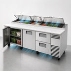 Thumbnail image #4 for True Mfg. - General Foodservice TPP-AT-119D-2-HC 119-1/4-Inch Pizza Prep Table, 3 Doors, 2 Drawers, Self-Contained R290, Poly Cutting Board