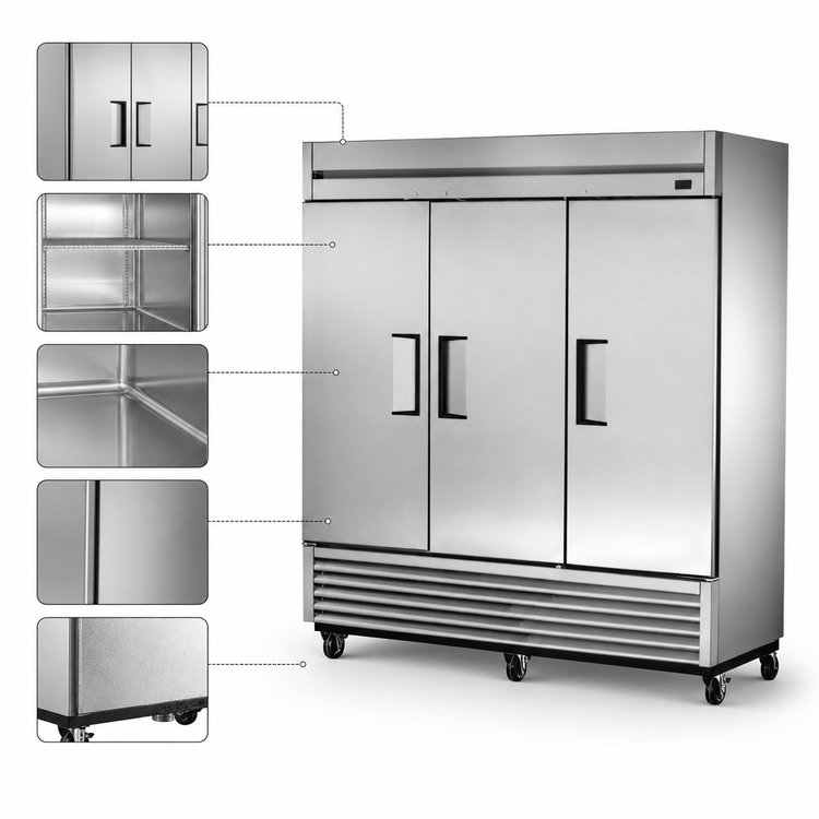 Product image #4 for True TS-72-HC Three-Section Solid Door Reach-In Refrigerator, 78 1/8-Inch Wide, Stainless Steel