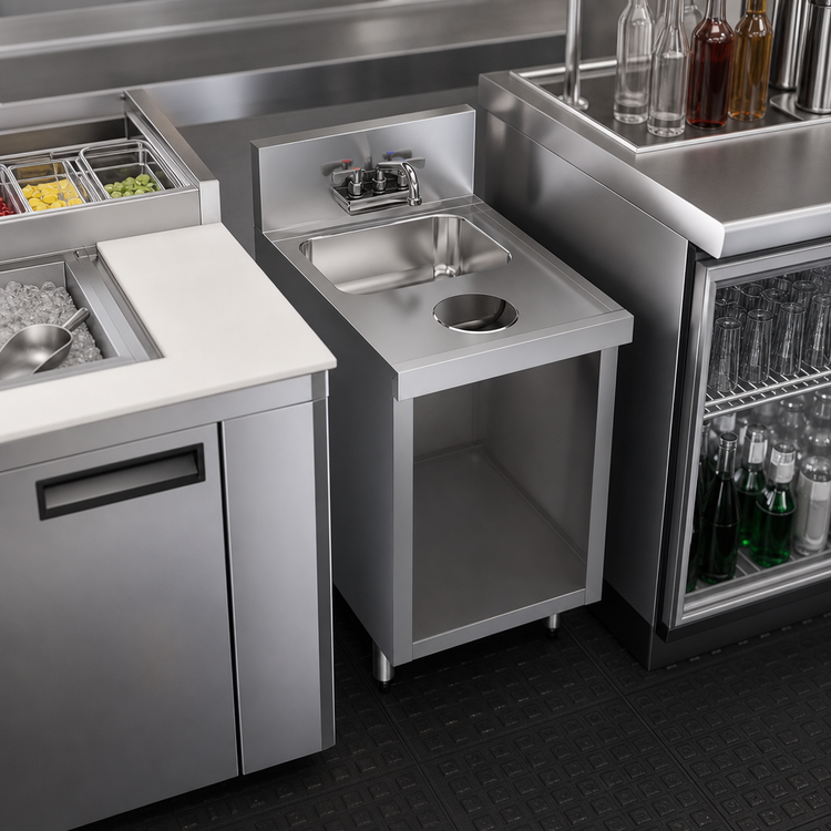 Product image #4 for Krowne Royal Series Underbar Hand Sink Unit with Open Front Cabinet Base, 18"W x 24"D